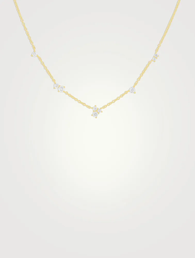 14K Gold Multi Diamond Cluster Necklace
