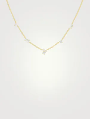 14K Gold Multi Diamond Cluster Necklace