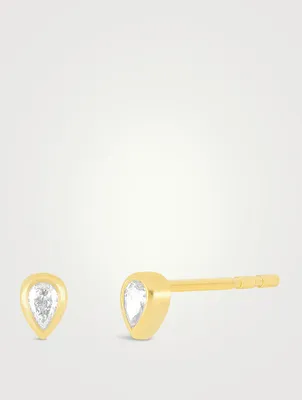 14K Gold Bezel Set Diamond Pear Stud Earrings