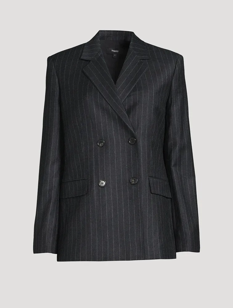 Double-Breasted Wool Blazer Pinstripe Print