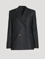 Double-Breasted Wool Blazer Pinstripe Print