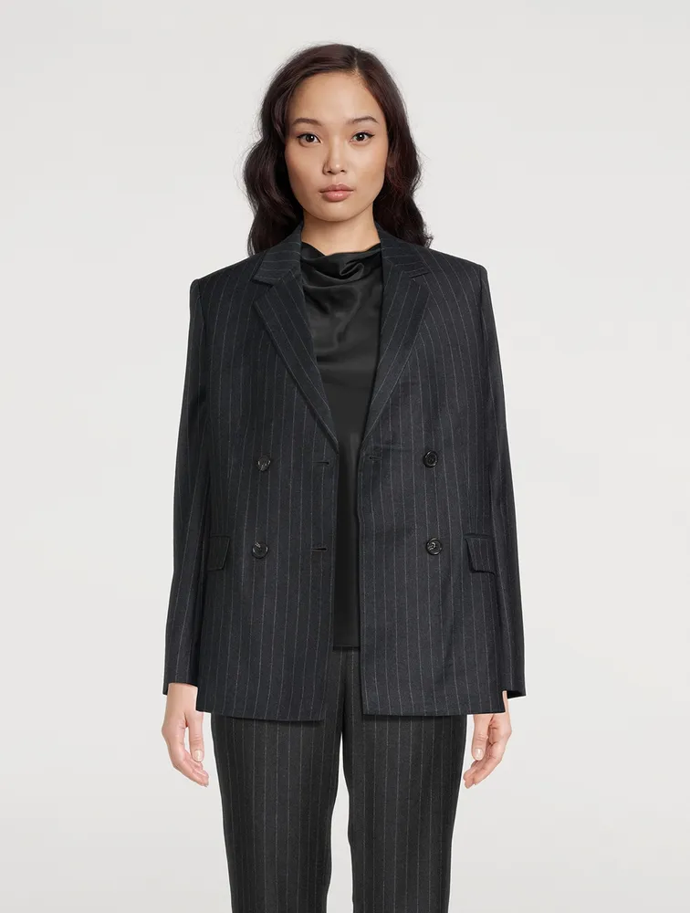 Double-Breasted Wool Blazer Pinstripe Print