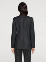 Double-Breasted Wool Blazer Pinstripe Print