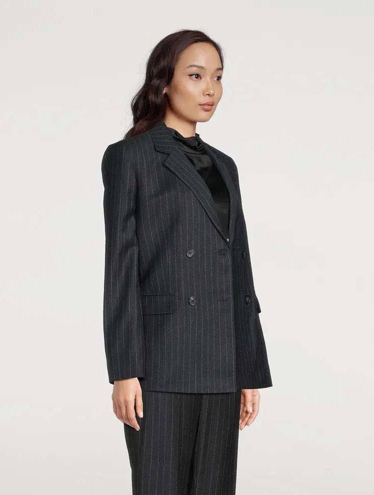 Double-Breasted Wool Blazer Pinstripe Print