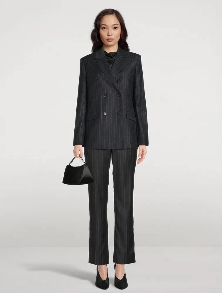 Double-Breasted Wool Blazer Pinstripe Print