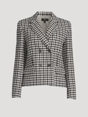 Double-Breasted Wool Blazer Houndstooth Print