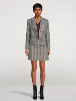 Double-Breasted Wool Blazer Houndstooth Print