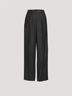 Flannel Wool Wide-Leg Trousers