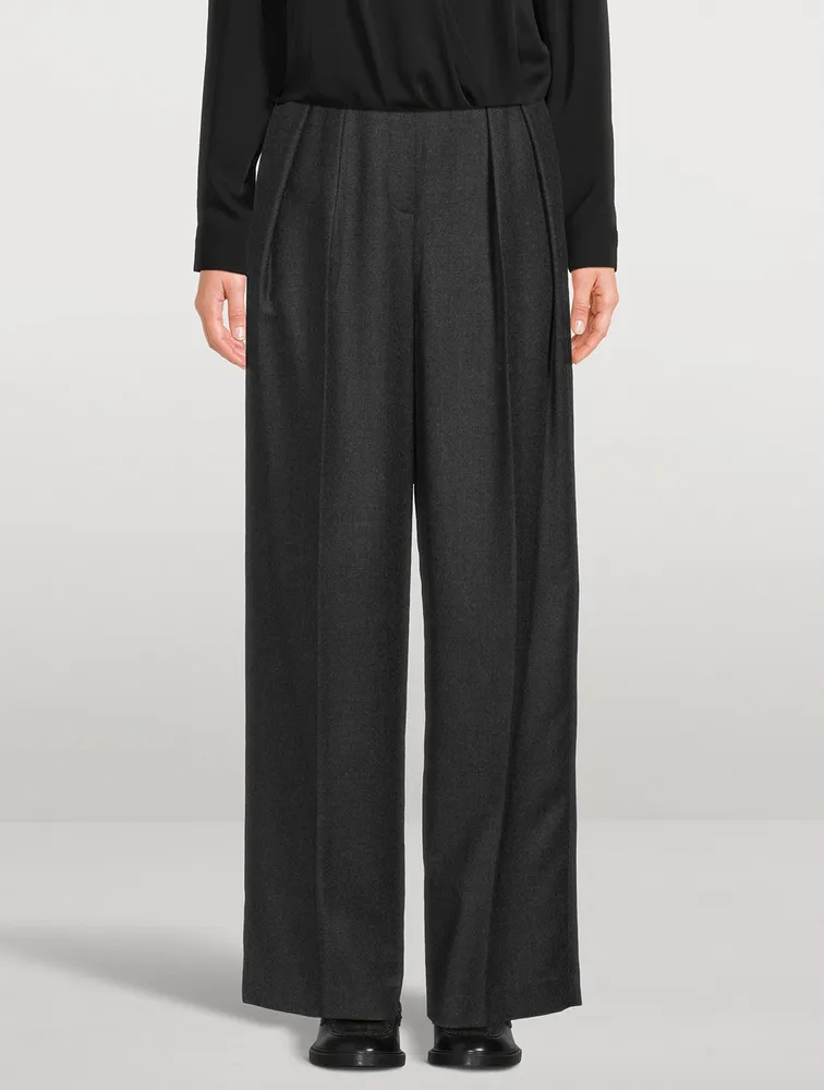 Flannel Wool Wide-Leg Trousers