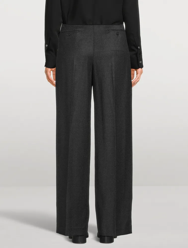 Flannel Wool Wide-Leg Trousers