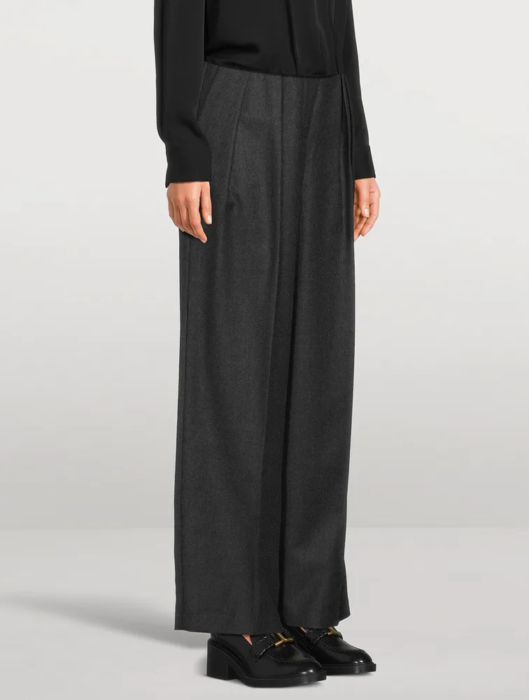 Flannel Wool Wide-Leg Trousers