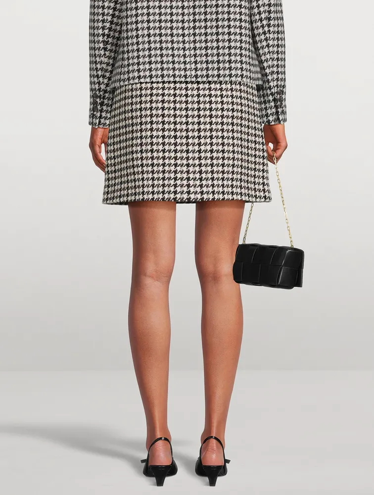 Wool Mini Skirt Houndstooth Print