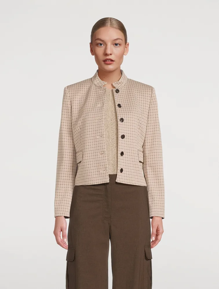 Cropped Jacket Houndstooth Print