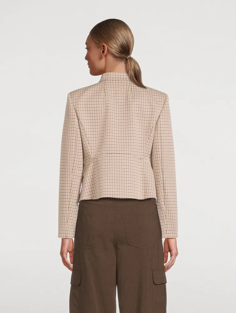 Cropped Jacket Houndstooth Print