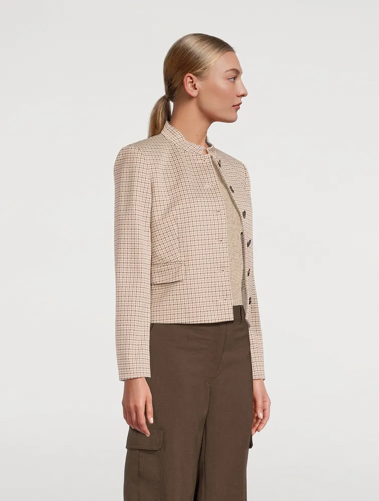 Cropped Jacket Houndstooth Print