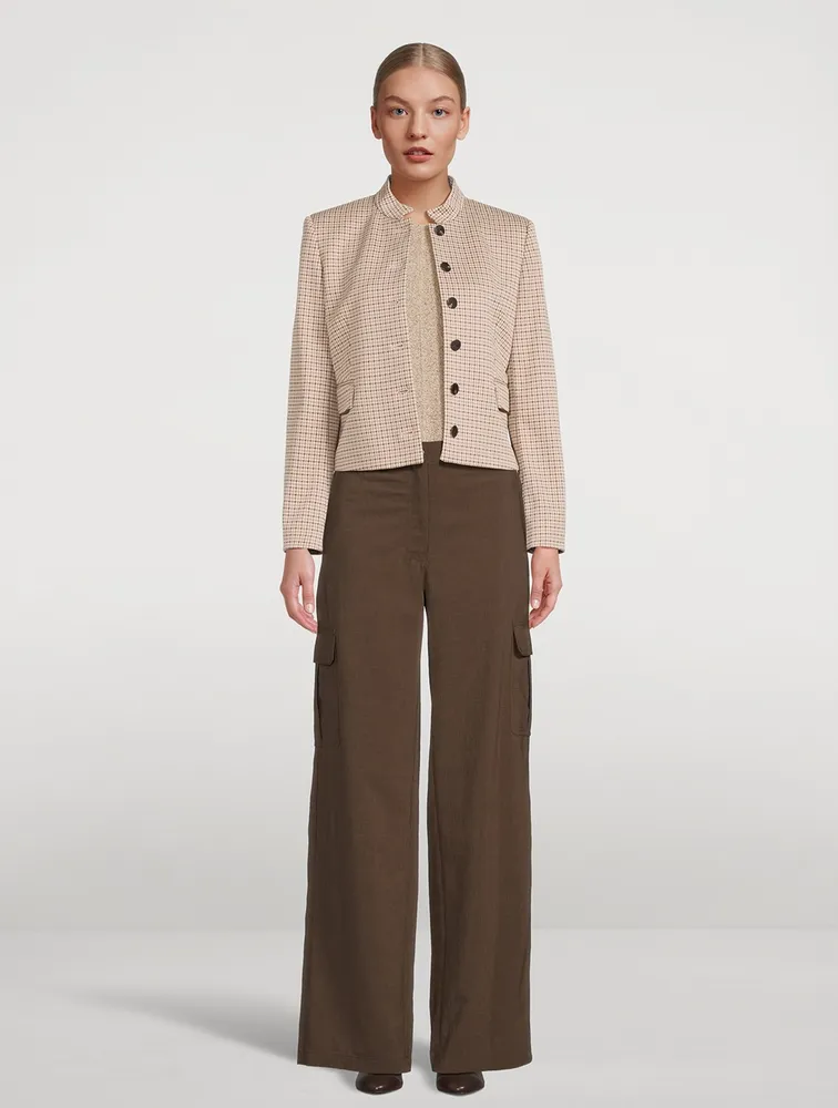 Cropped Jacket Houndstooth Print