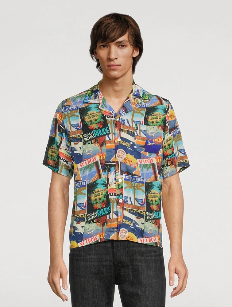 Postcard Silk Short-Sleeve Shirt