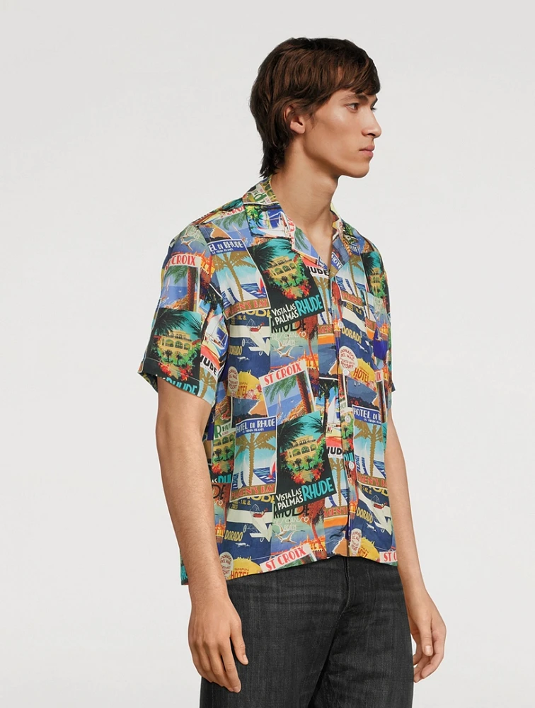 Postcard Silk Short-Sleeve Shirt