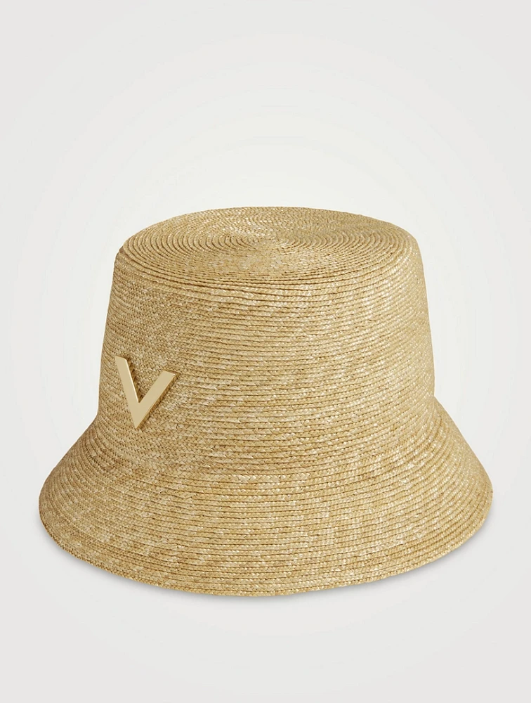 V Detail Straw Bucket Hat