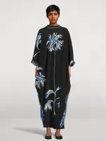 Silk Crepe de Chine Caftan In Dahlia Print