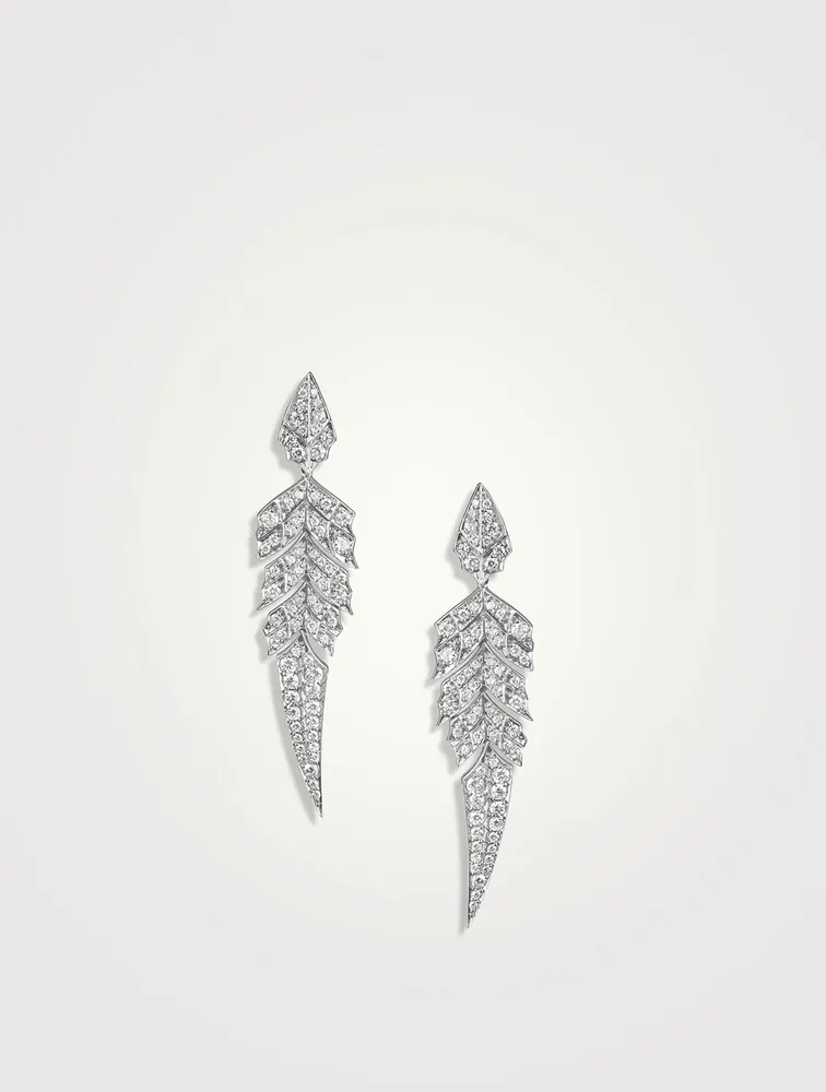 Short Magnipheasant 18K White Gold Earrings With Pavé Diamonds