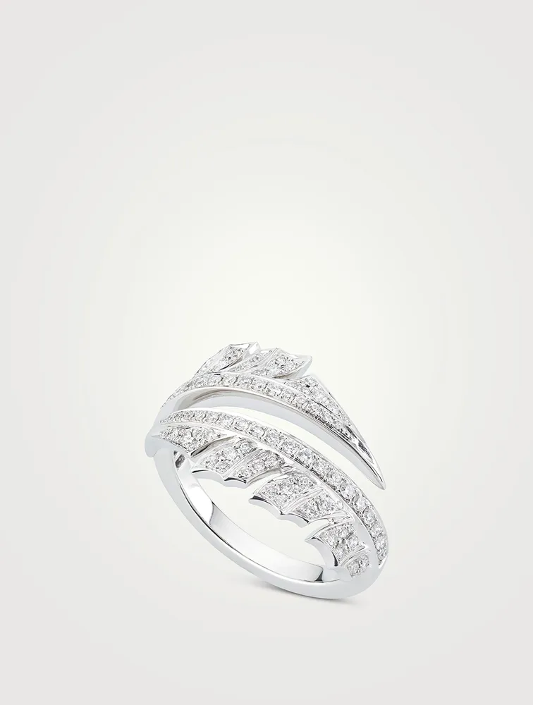 Magnipheasant 18K White Gold Split Ring With Pavé Diamonds