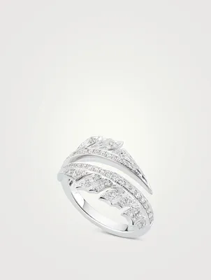 Magnipheasant 18K White Gold Split Ring With Pavé Diamonds