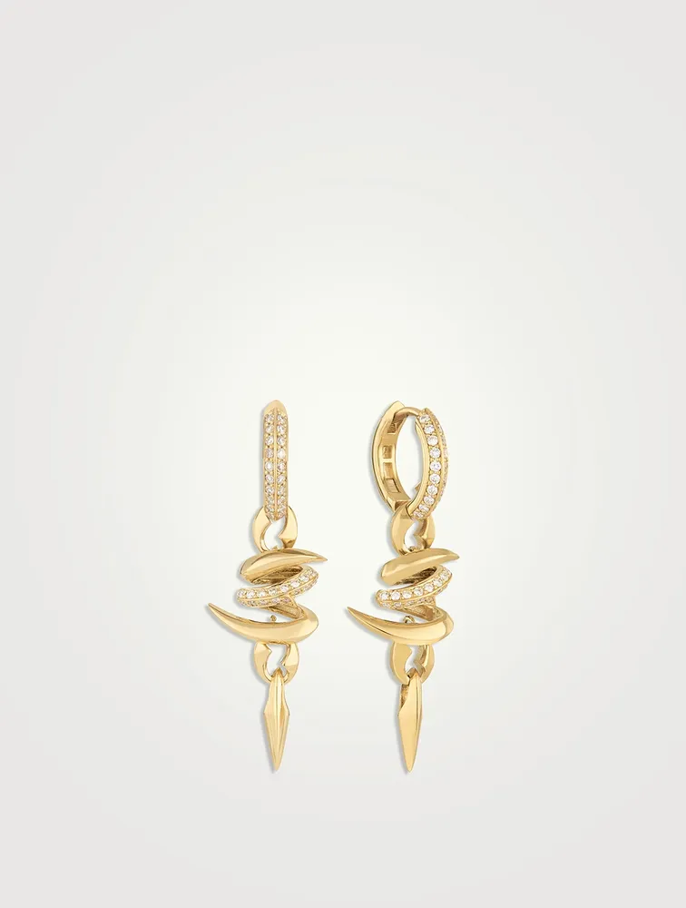 Thorn Embrace 18K Gold Entwined Drop Earrings With Diamonds