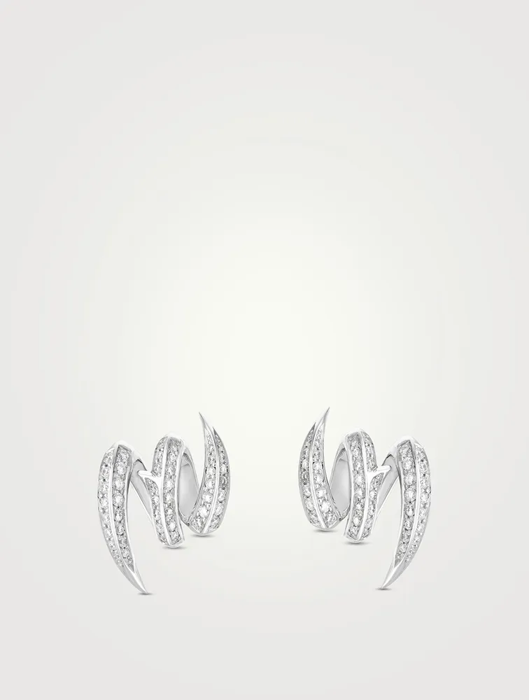 Thorn Embrace 18K White Gold Entwined Stud Earrings With Diamonds