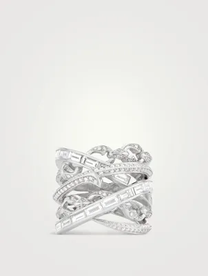 Thorn Embrace Bound Together 18K White Gold Big Band Ring With Diamonds