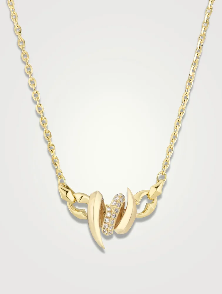 Thorn Embrace 18K Gold Entwined Inline Pendant Necklace With Diamonds