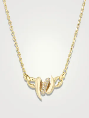 Thorn Embrace 18K Gold Entwined Inline Pendant Necklace With Diamonds