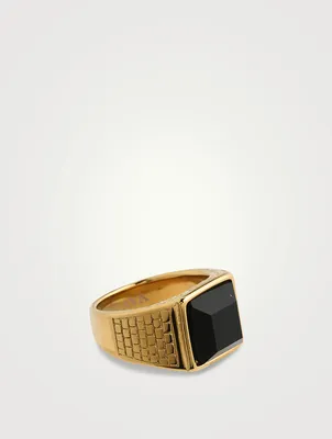 18K Gold Plated Brick Signet Ring With Agate