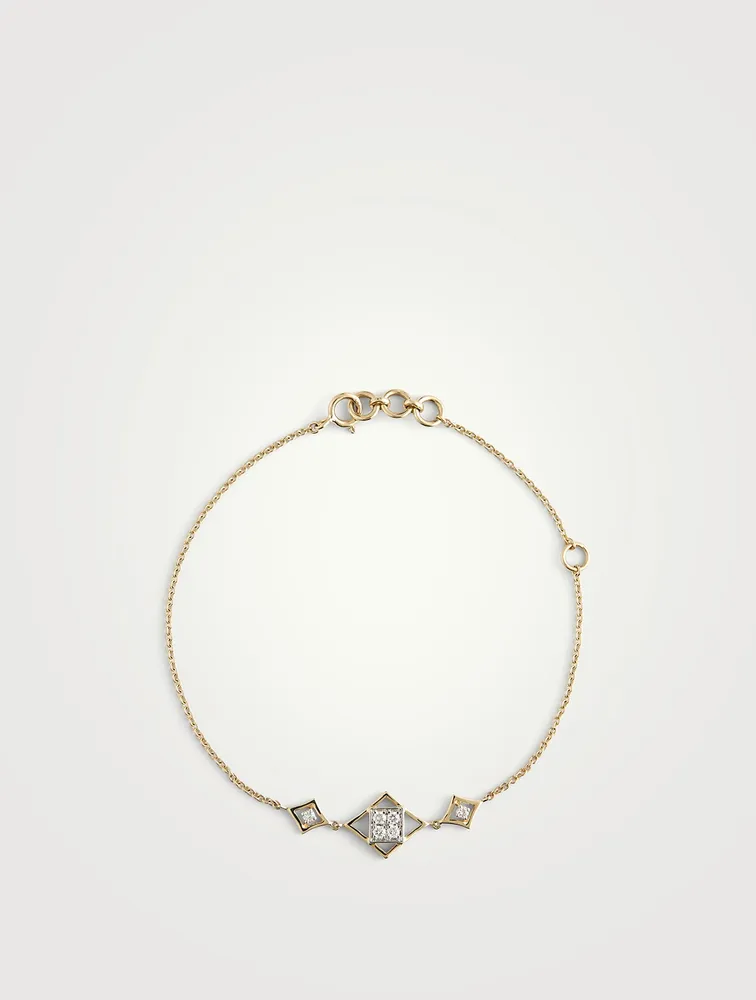 Gold Trio Quad Gem Chain Bracelet