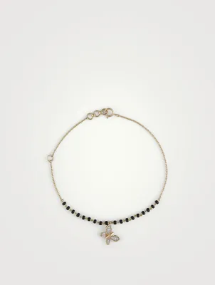 Gold Aisha Beaded Butterfly Charm Chain Bracelet With Gems