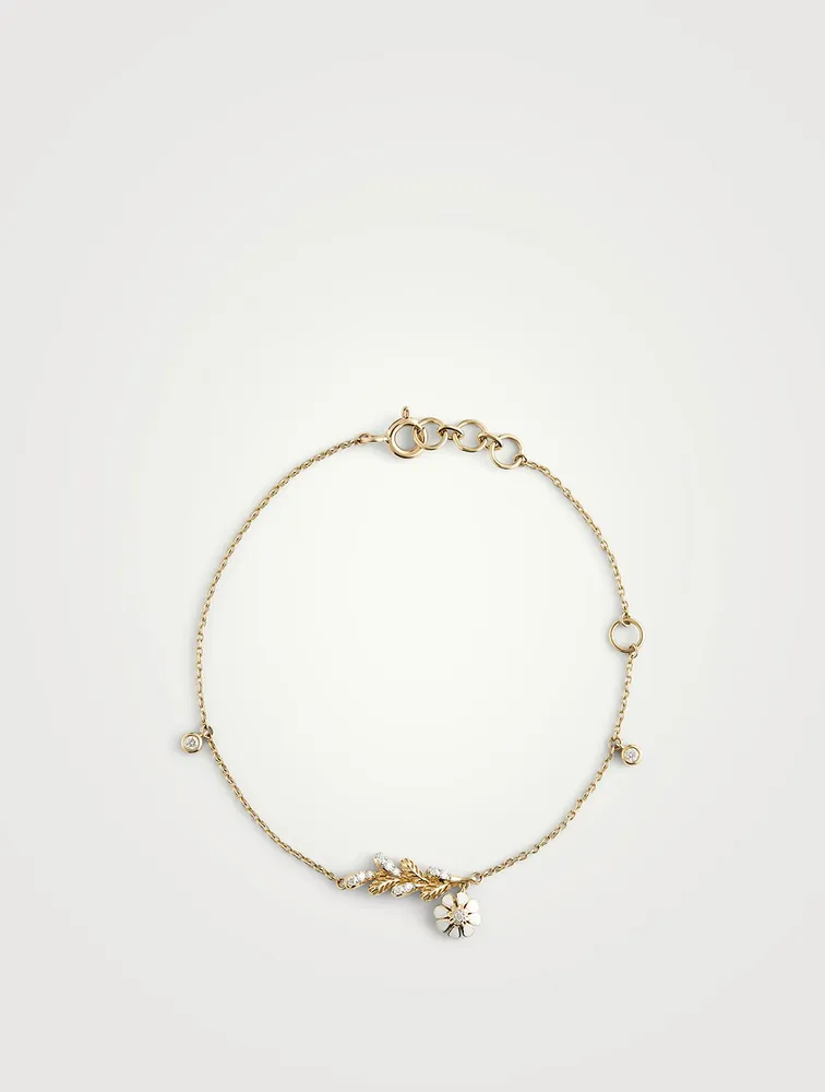 Gold Blossom Chain Bracelet With Gems