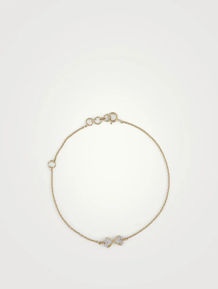 Gold Twist Heart Chain Bracelet With Gems