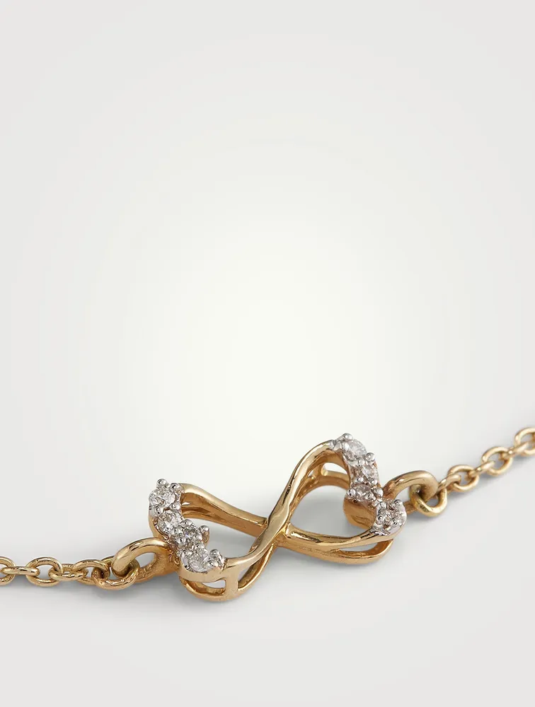 Gold Twist Heart Chain Bracelet With Gems