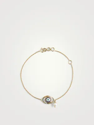 Gold Evil Eye Chain Bracelet With Gems