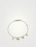 Gold Flower Drop Chain Bracelet With Gems