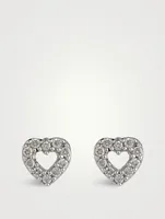 White Gold Heart Stud Earrings With Gems