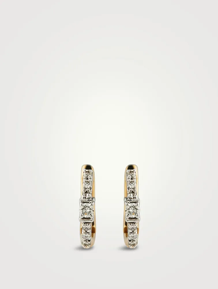 Gold Stripe Hoop Earrings With Gems