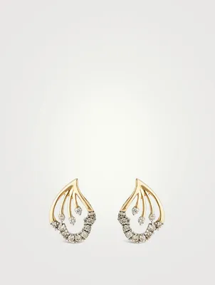Gold Petal Stud Earrings With Gems