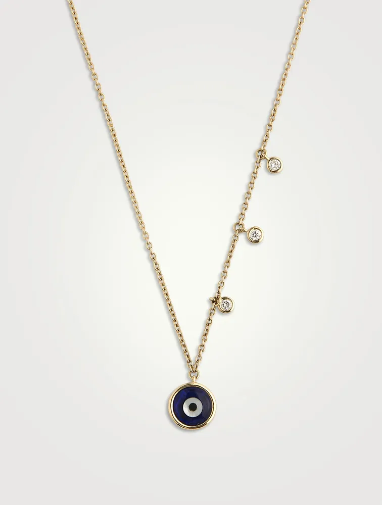 Gold Dewdrop Evil Eye Gem Necklace