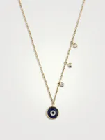 Gold Dewdrop Evil Eye Gem Necklace