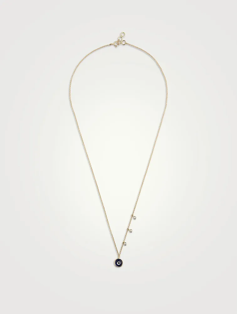 Gold Dewdrop Evil Eye Gem Necklace