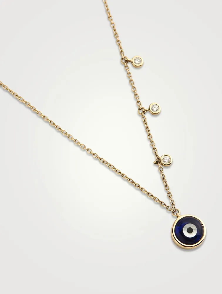 Gold Dewdrop Evil Eye Gem Necklace