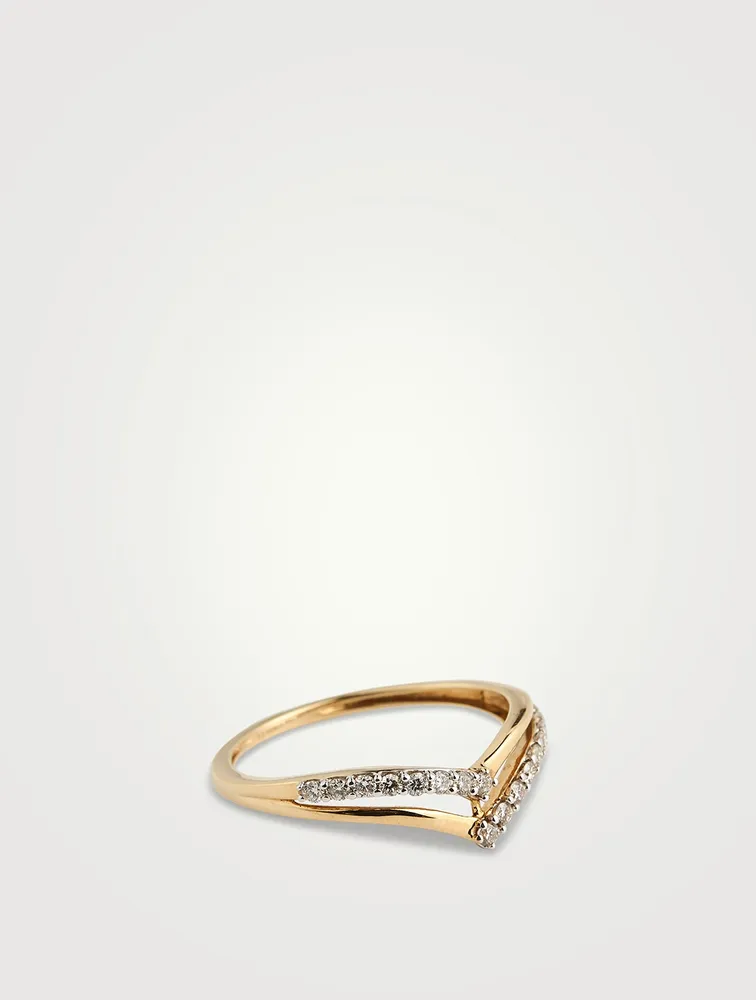 Gold Duo V Ring With Gems