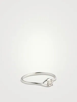 White Gold Curve Plate Ring With Gems