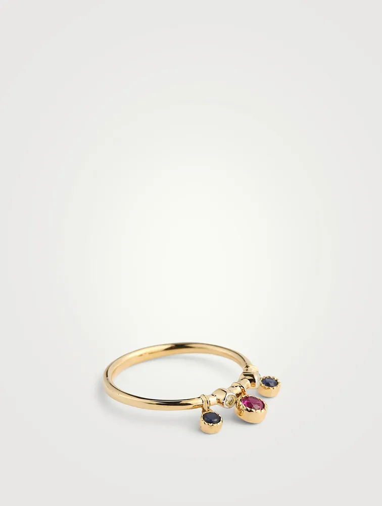 Gold Dangling Stack Ring With Gems